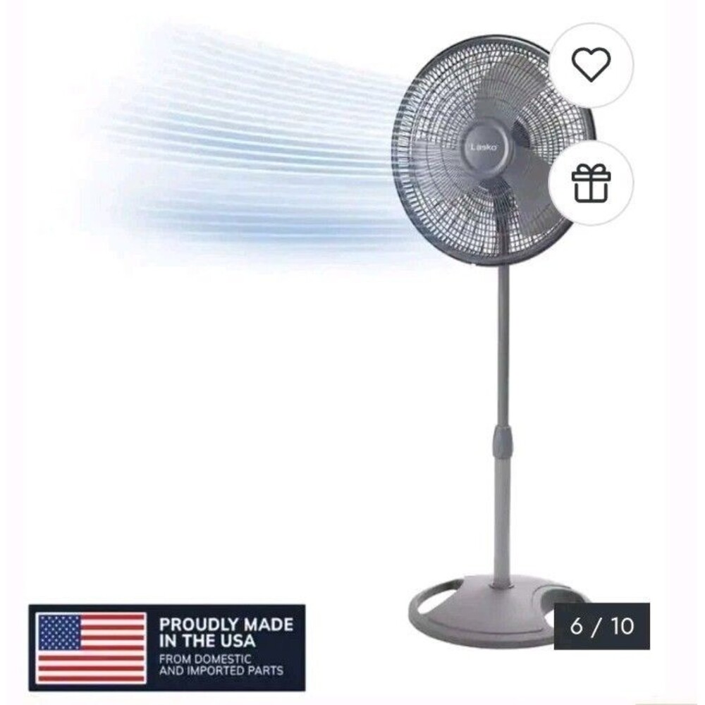 Lasko 2524 Adjustable-Height 16 in. Oscillating Pedestal Fan, Gray, BluePlug